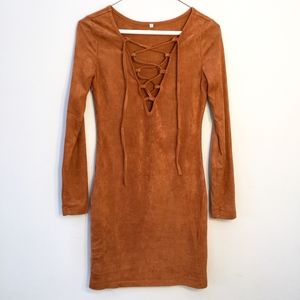 Vegan suede long sleeve bodycon dress